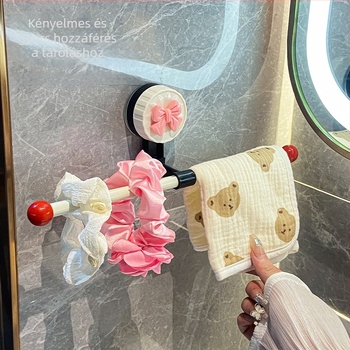 Műanyag szívókorongos törölközőtartó, fúrás nélkül, egyrudas fürdőszobai tároló, testreszabható