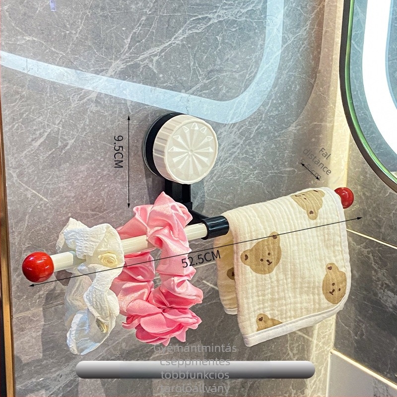 Műanyag szívókorongos törölközőtartó, fúrás nélkül, egyrudas fürdőszobai tároló, testreszabható