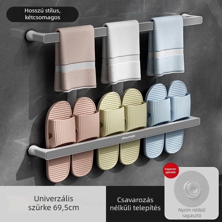 Műanyag törölközőtartó, falra szerelhető, fúrás nélküli, fürdőszobai tároló