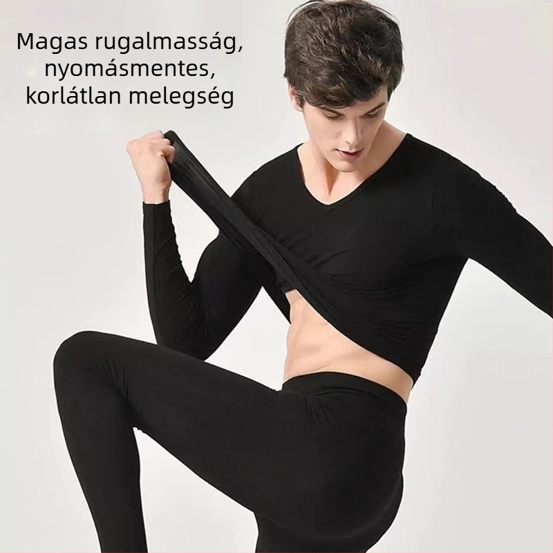 Férfi bambuszrost termoszett | galléros kerek nyakú felső, hosszú ujjú, egyszínű, egylépcsős anyag, 251–300 g/m²