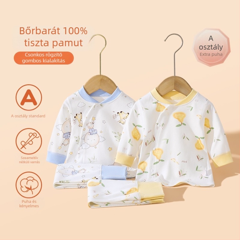 Baba pamut hosszú ujjú felső és nadrágos alvóruha szett, uniszex, 100% pamut, rajzfilm minta, A osztály