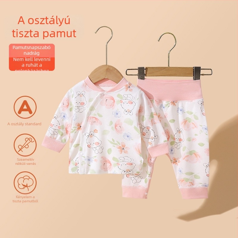 Baba pamut hosszú ujjú felső és nadrágos alvóruha szett, uniszex, 100% pamut, rajzfilm minta, A osztály