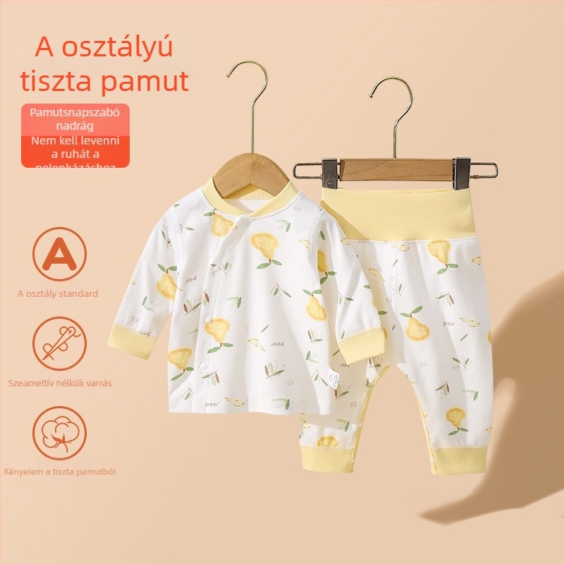 Baba pamut hosszú ujjú felső és nadrágos alvóruha szett, uniszex, 100% pamut, rajzfilm minta, A osztály