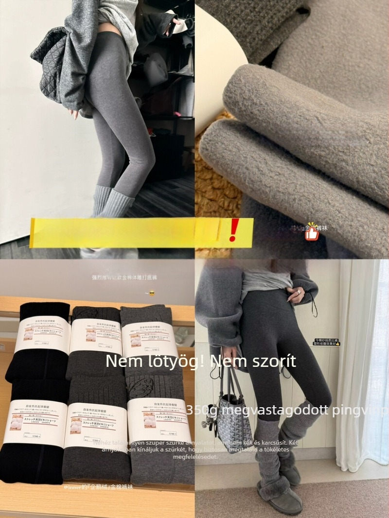 Őszi-téli vastag leggings mikro-kompresszióval, 95% pamut + spandex 30% alatt, egyszínű