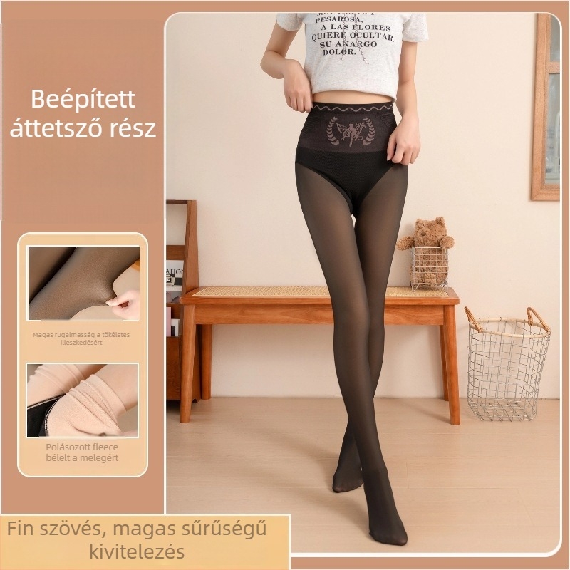 Női fleece-béléses egyrészes harisnyanadrág, vastag anyag, magas rugalmasság, melegen tart, nylon-keverék