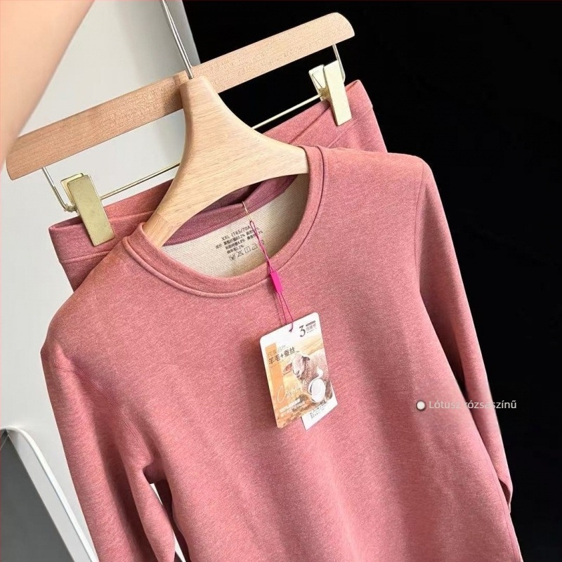 Unisex gyapjú termoszálas alapréteg szett – hosszú ujjú felső és nadrág, vast szövésű 251–300 g/m²