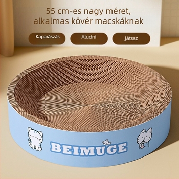 Integrált macska karmázó deszka és ágya, kör alakú hullámosított papírból készült játék, tartós, szálmentes felület, karmák élező felület