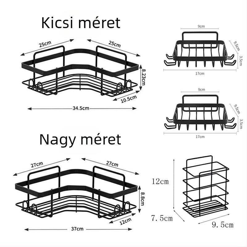 Kovácsoltvas sarok fürdőszobai polc, falra szerelhető, 5 szint, teherbírás 1–5 kg, elektroforetikus bevonat, Mingge