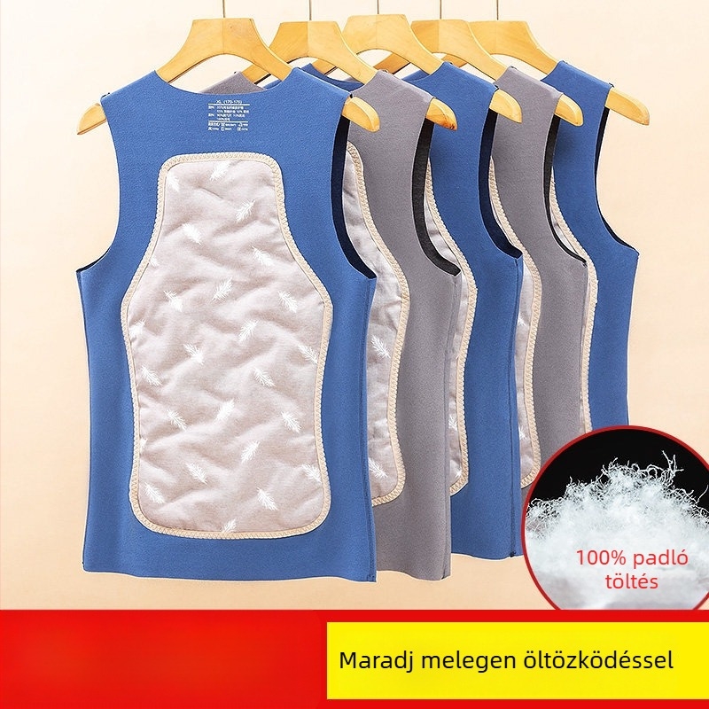 Férfi pamut ujjatlan alapréteg, fleece-béléssel, tollal töltve, testhez álló szabás