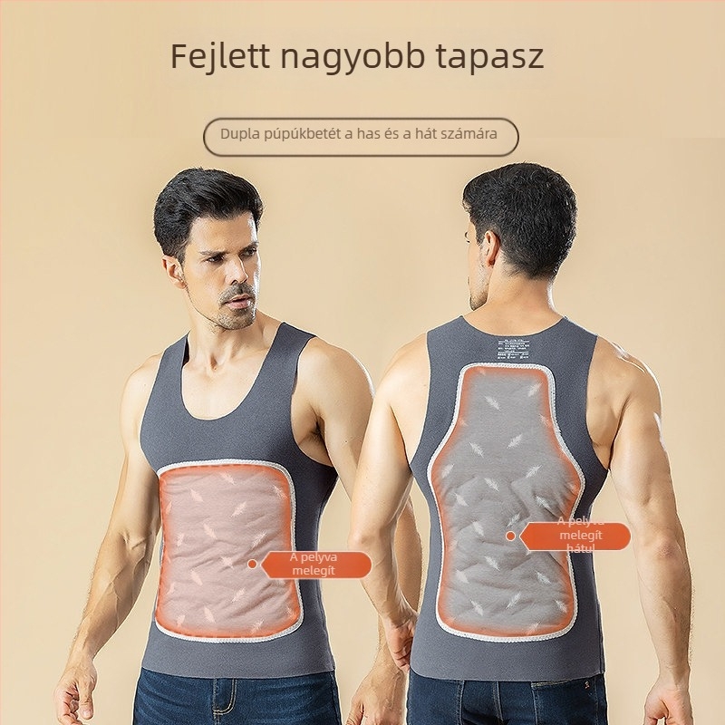 Férfi pamut ujjatlan alapréteg, fleece-béléssel, tollal töltve, testhez álló szabás