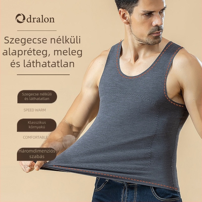 Férfi pamut ujjatlan alapréteg, fleece-béléssel, tollal töltve, testhez álló szabás