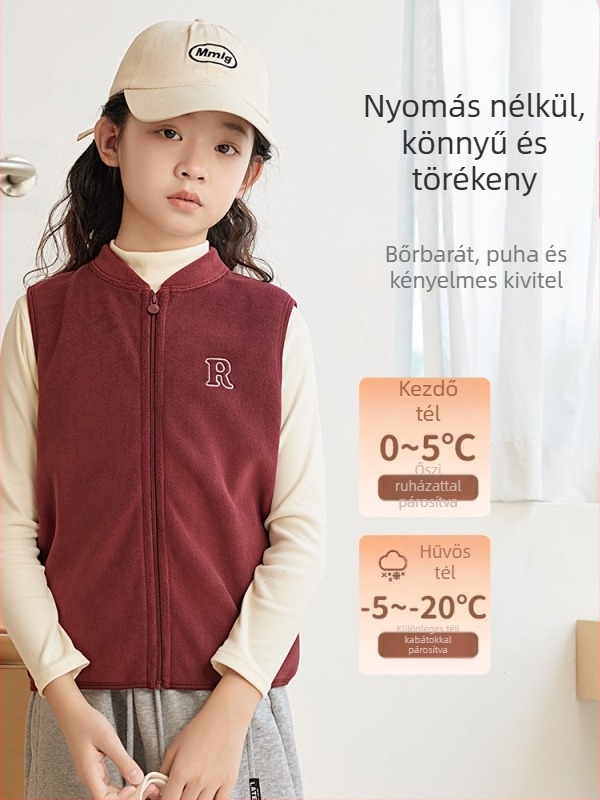 Gyerekeknek készült fleece béléses mellény téli viselet, uniszex, kerek nyakú, kapucni nélküli, fő anyag viszkóz 56%