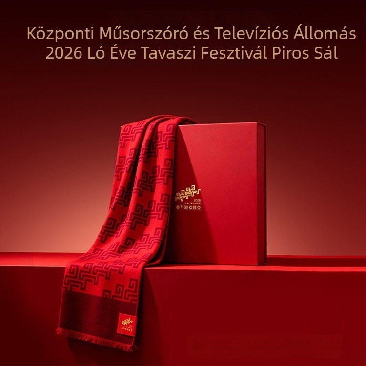 Személyre szabott selyemsál – 2026, A ló éve, piros jacquard mintázat