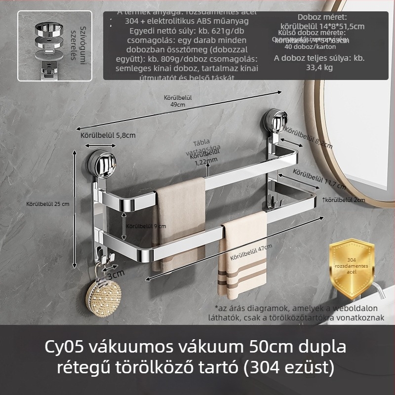 304 rozsdamentes acél fürdőszobai papucs- és törölközőtartó - fúrás nélküli telepítés, Guangkai márka, testreszabható