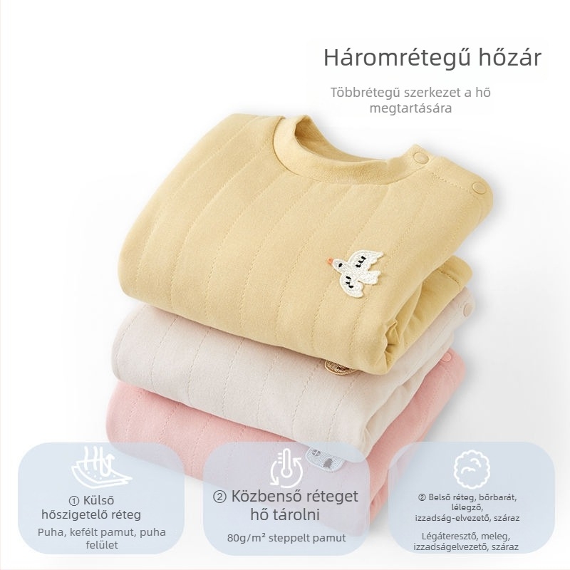 Baba tömött pamut termo felső, kerek nyakú belső réteg, 100% pamut, 1–3 éveseknek, téli viselet