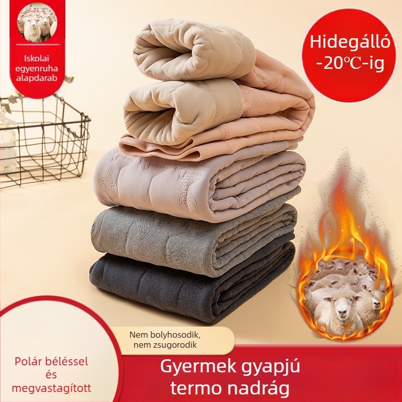 Gyermekek számára készült termo nadrág fleece belsővel, magas derekú, őszi–téli, iskolai egyenruha, lányok részére; 95% poliészter, 5% elasztán