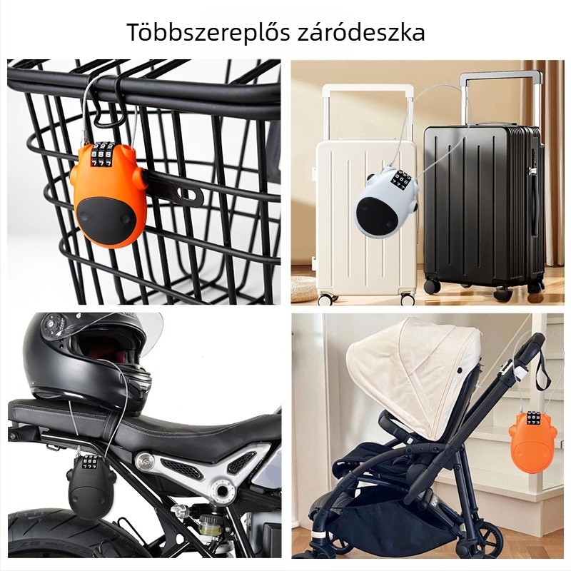 Cow style jelszavas kábelzár sisakok és táskák számára, ABS + acélkábel, hordozható kombinációs zár