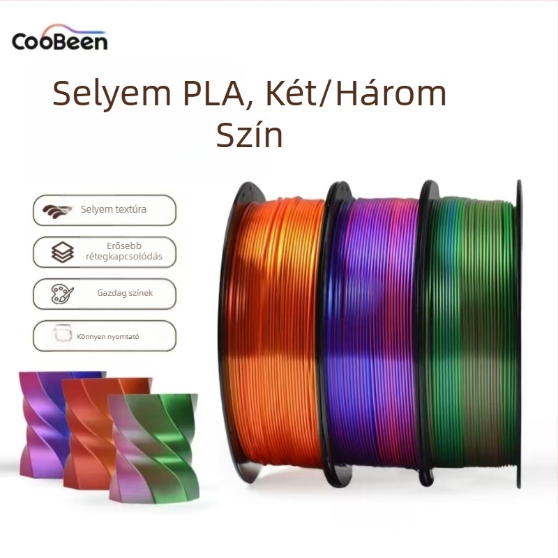 PLA Silk filament 3D nyomtatáshoz selyem textúrával; kompatibilis FDM nyomtatókkal; Anyag: PLA Silk; Nyomtatási pontosság: ±0,02 mm; Tömeg: 1 kg