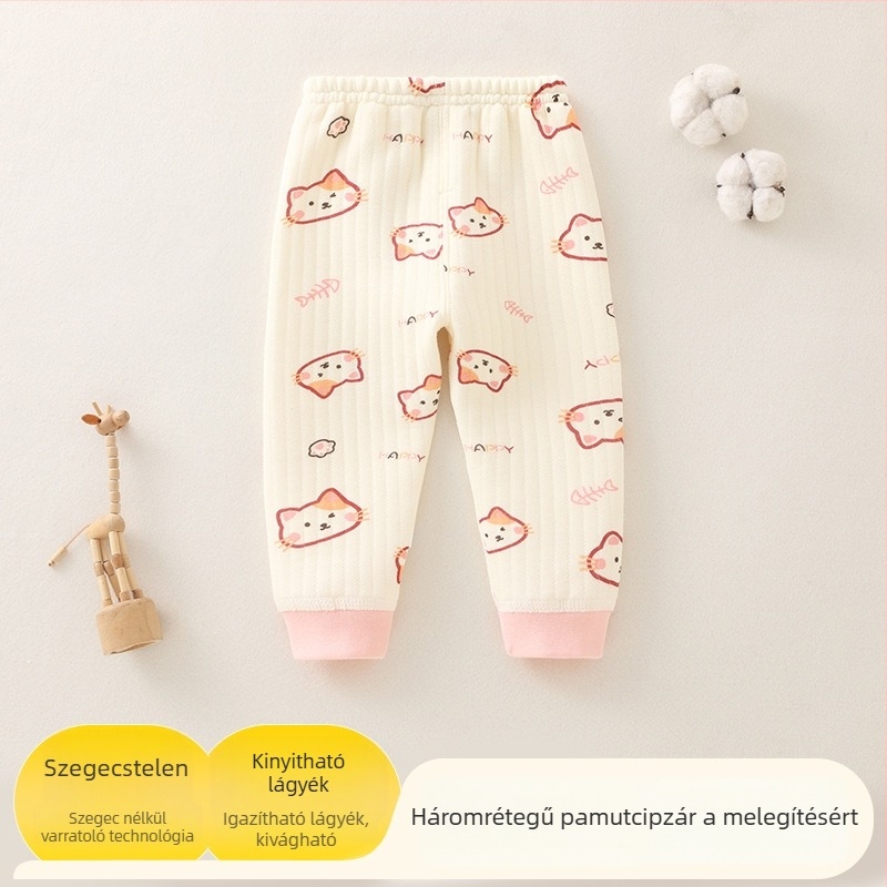 Baba meleg nadrág pamutból, háromrétegű töltött kivitel, uniszex, 1–3 éveseknek
