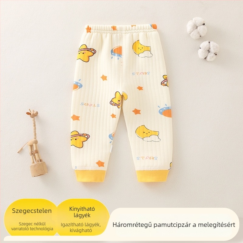 Baba meleg nadrág pamutból, háromrétegű töltött kivitel, uniszex, 1–3 éveseknek