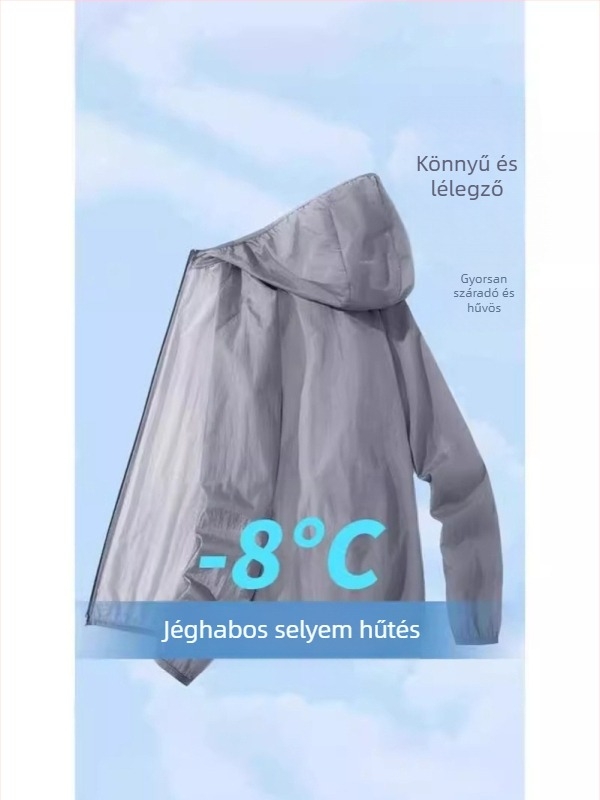 Nyári vékony UV-védett kapucnis dzseki (Vékony; Kapucni; Fermoar; Poliészter keverék; Nyár)