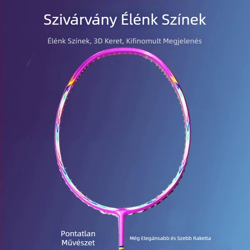 Badmintonütő teljes szénszálas kerettel, hossz 675 mm, súly 75–79 g, fogó G5