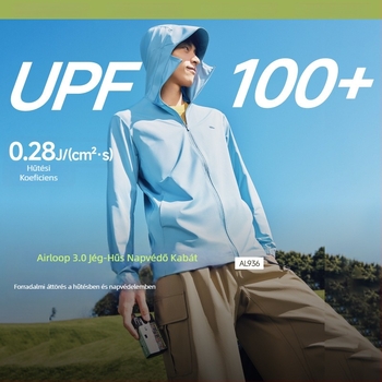 Férfi kapucnis napsugárvédő kabát, könnyű, UPF50+, cipzár, oldalsó zsebek