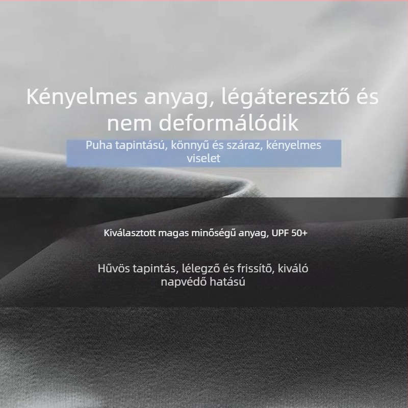 Napsugárvédő kapucnis ing nyárra, vékony anyag, selyemszerű textúra, fő anyag polipropilén, elülső cipzár