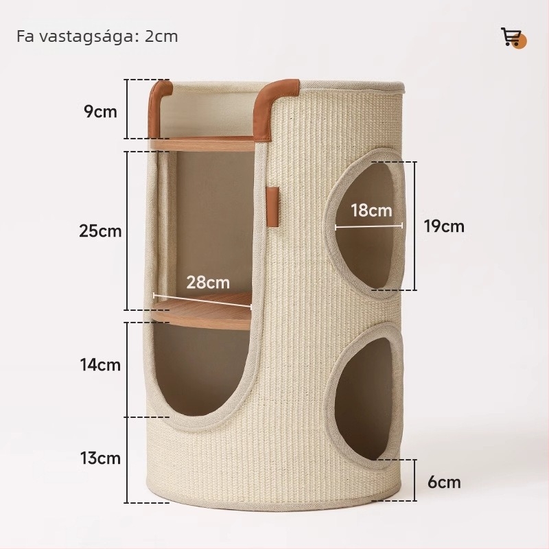 Hoopet macskás mászókeret — kompakt kialakítású, két szint, szisal anyagból, kistestű macskáknak