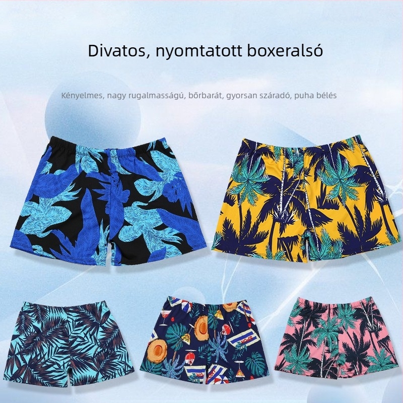 Férfi digitális nyomtatású úszónadrág, rövid fazon, poliészter, strandoláshoz és nyaraláshoz