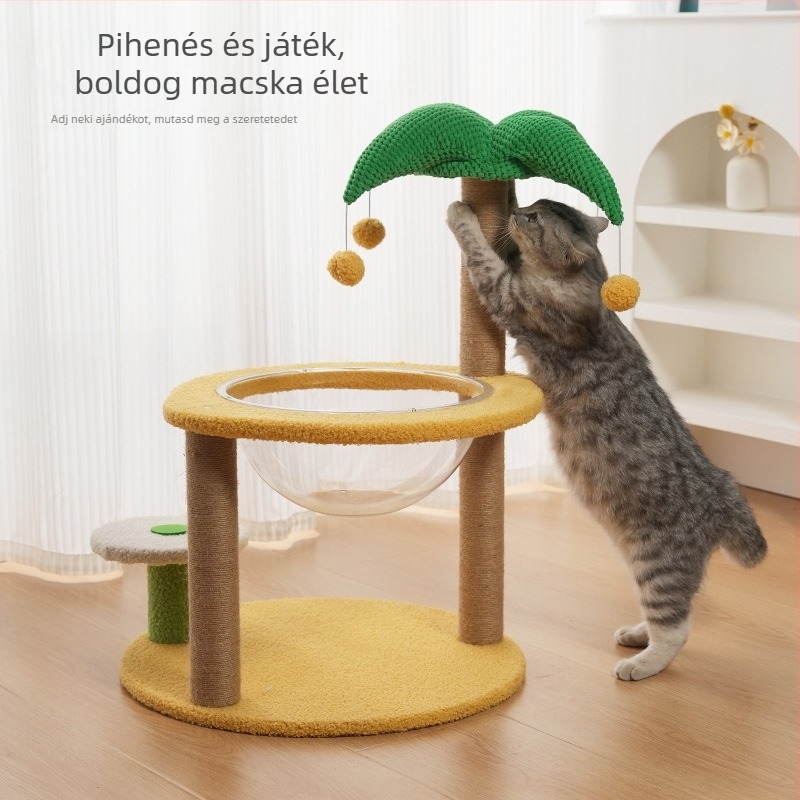 Macskafa beépített macskaházzal, szizál anyag, márka Cute Xiao Ai, modell PJ--886, egyszerű stílus