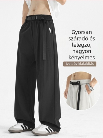 Uniszex nadrágok amerikai stílusú dekonstrukciós patchworkkal, beépített öv és gombos dizájnnal, laza egyenes szabás, poliészter 92%, őszi 2025