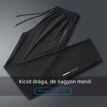 Férfi Ice Silk nadrág, lélegző, gyorsan száradó, cipzáros zsebbel, középmagas derekú, egyenes szabás