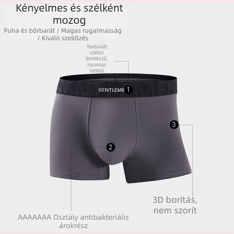 Férfi pamut alsónemű, lélegző és antibakteriális, középmagas derekú, egyszínű vagy színblokkok mintázat