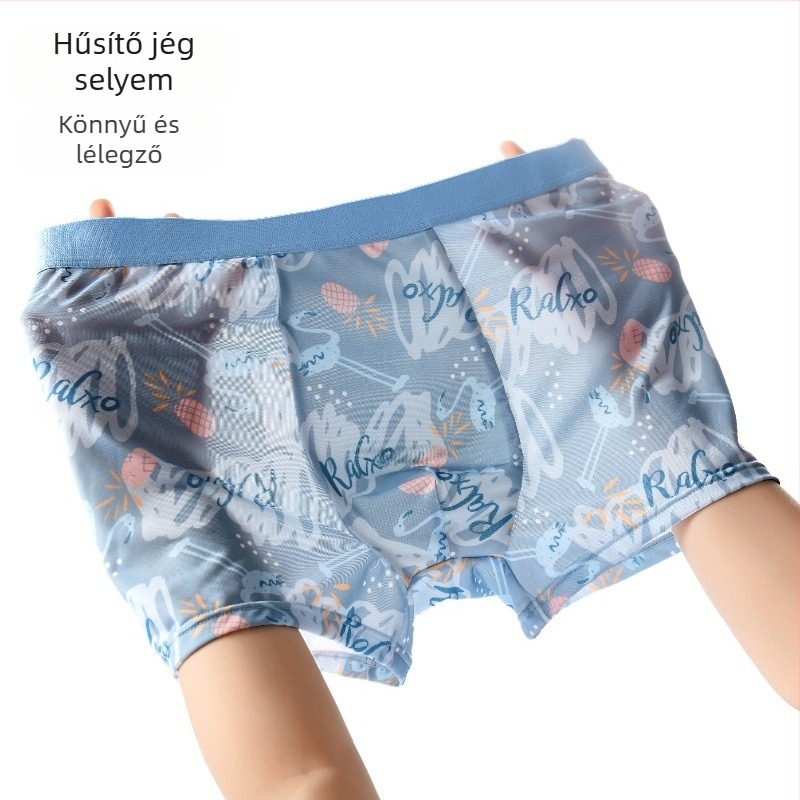 Férfi boxeralsó Ice Silk mintával, ultra vékony, lélegző, laza szabású, hálós paneles, nyári kollekció 2024