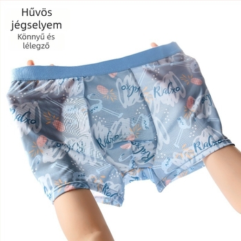 Férfi Ice Silk mintás boxeralsó, légáteresztő, ultra vékony, középmagas derékkal, hálós dizájn