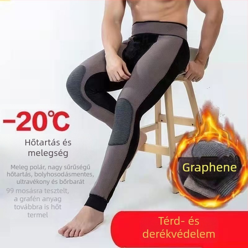 Férfi téli termo nadrág fleece béléssel, vastag anyag, magas derekú, védő a derekán és a térdeknél, plusz méret, karcsú alapréteg