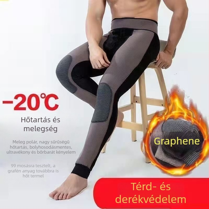 Férfi téli termo nadrág fleece béléssel, vastag anyag, magas derekú, védő a derekán és a térdeknél, plusz méret, karcsú alapréteg