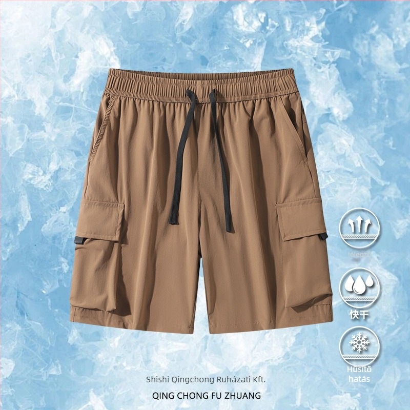 Férfi japán stílusú sportos cargo rövidnadrág, laza fazon, Ice Silk/Nylon anyag, Five-Minute hossz, 2024 nyár
