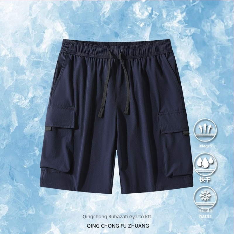 Férfi japán stílusú sportos cargo rövidnadrág, laza fazon, Ice Silk/Nylon anyag, Five-Minute hossz, 2024 nyár