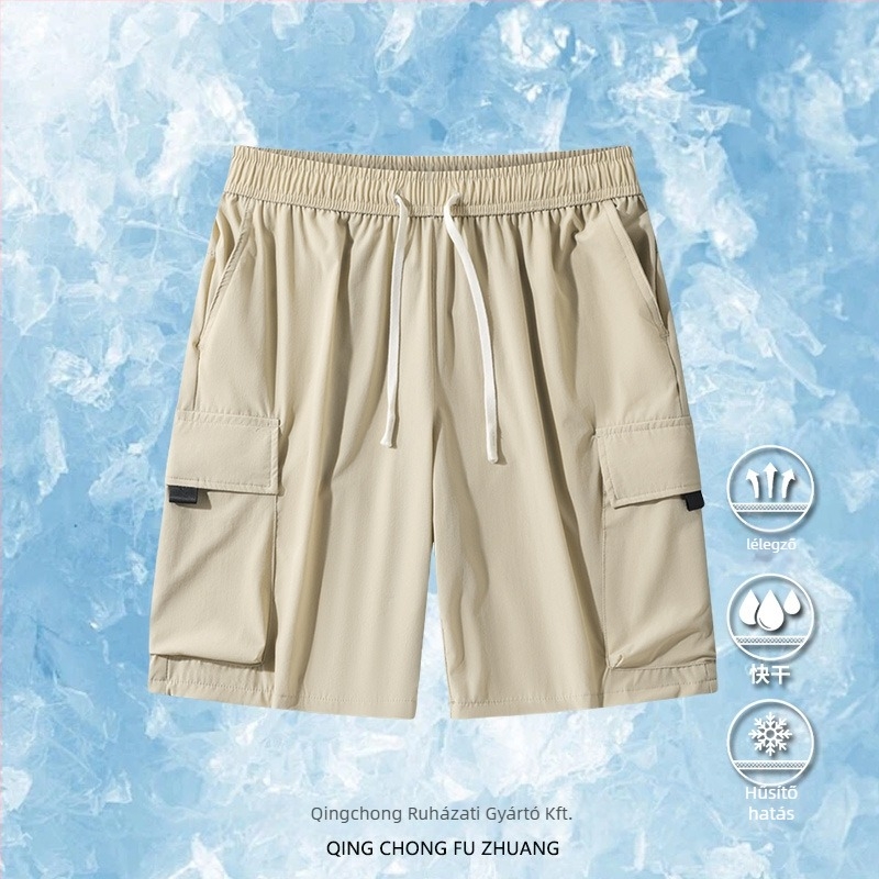 Férfi japán stílusú sportos cargo rövidnadrág, laza fazon, Ice Silk/Nylon anyag, Five-Minute hossz, 2024 nyár