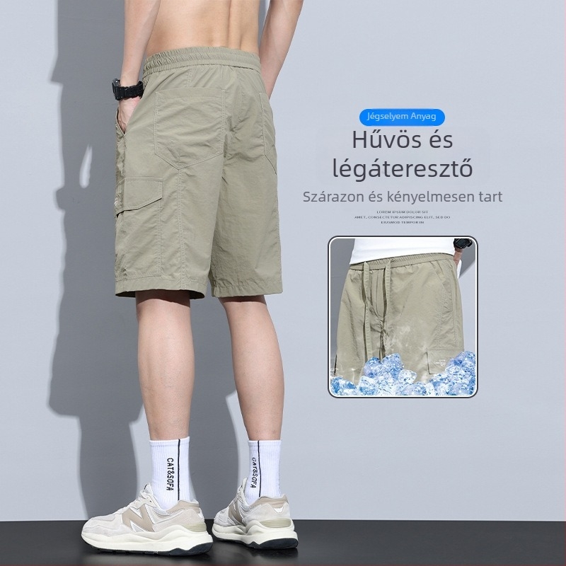 Férfi nyári vékony Ice Silk rövidnadrág, gyorsan száradó, laza szabású, mindennapi sport