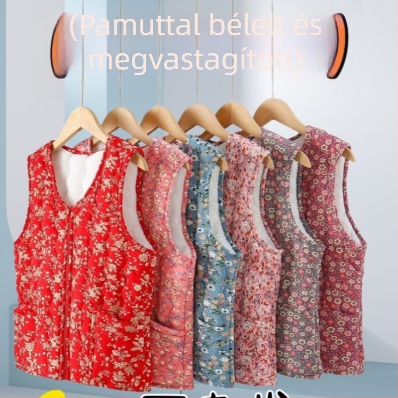 Női virágmintás mellény V-nyakkal, normál hossz, rayon-poliészter keverék, tavasz 2025