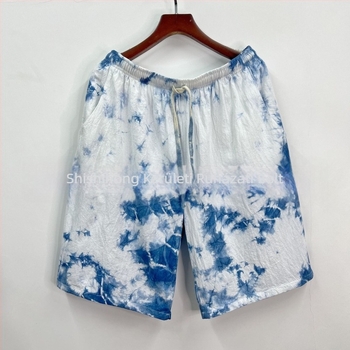Férfi pamut-len keverékből készült tie-dye rövidnadrág, laza szabású, nyárra, ideális utazáshoz és strandon