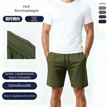Férfi sportos rövidnadrág húzózsinórral, gyorsan száradó, 90% nylon 10% spandex, lazán szabott