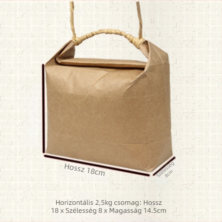 Retro kraft papír ajándékzacskó, die-cut és ragasztott kivitelben; specifikáció: rizs zacskó