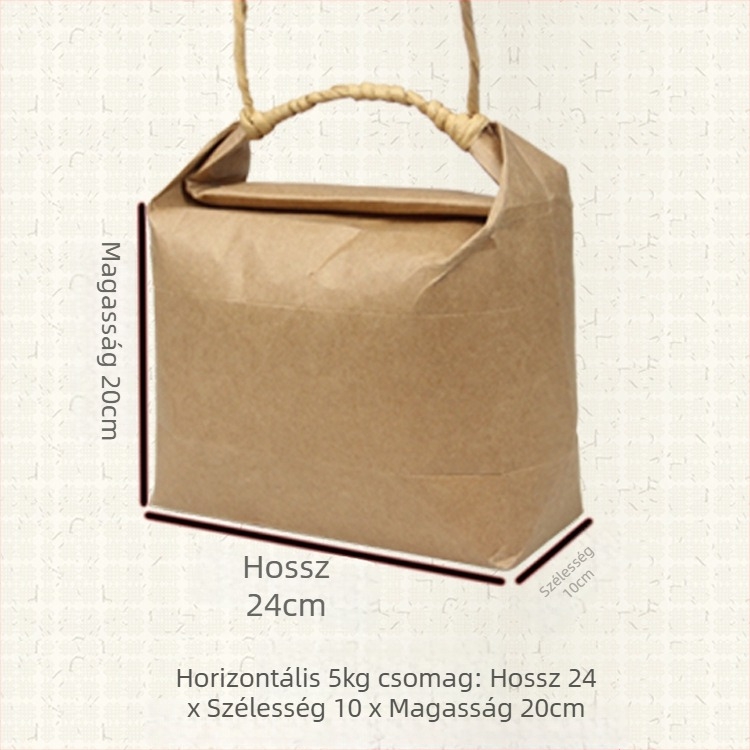 Retro kraft papír ajándékzacskó, die-cut és ragasztott kivitelben; specifikáció: rizs zacskó