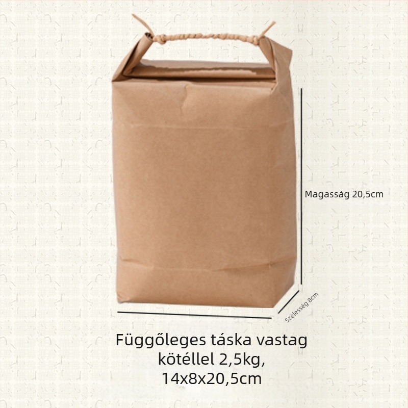 Retro kraft papír ajándékzacskó, die-cut és ragasztott kivitelben; specifikáció: rizs zacskó