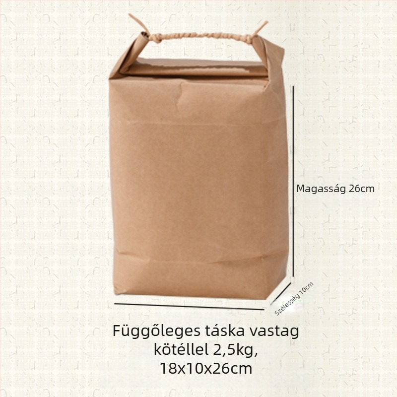 Retro kraft papír ajándékzacskó, die-cut és ragasztott kivitelben; specifikáció: rizs zacskó