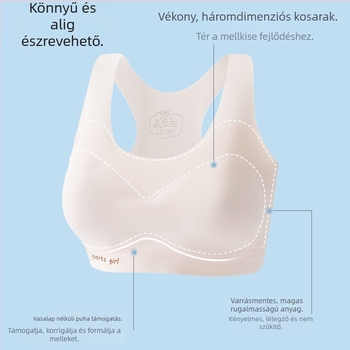 Lányok vest-stílusú edzőmelltartó fix kosarakkal; Ice Silk anyag; Nylon fő anyag; teljes kosarak; ultra vékony formázott kosár habbal; rögzített dupla vállpántok